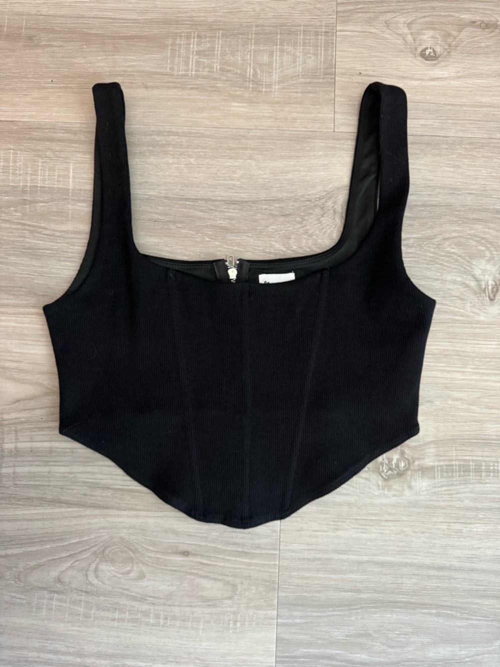 Princess Polly Black Ribbed Square-Neck Corset Crop Top